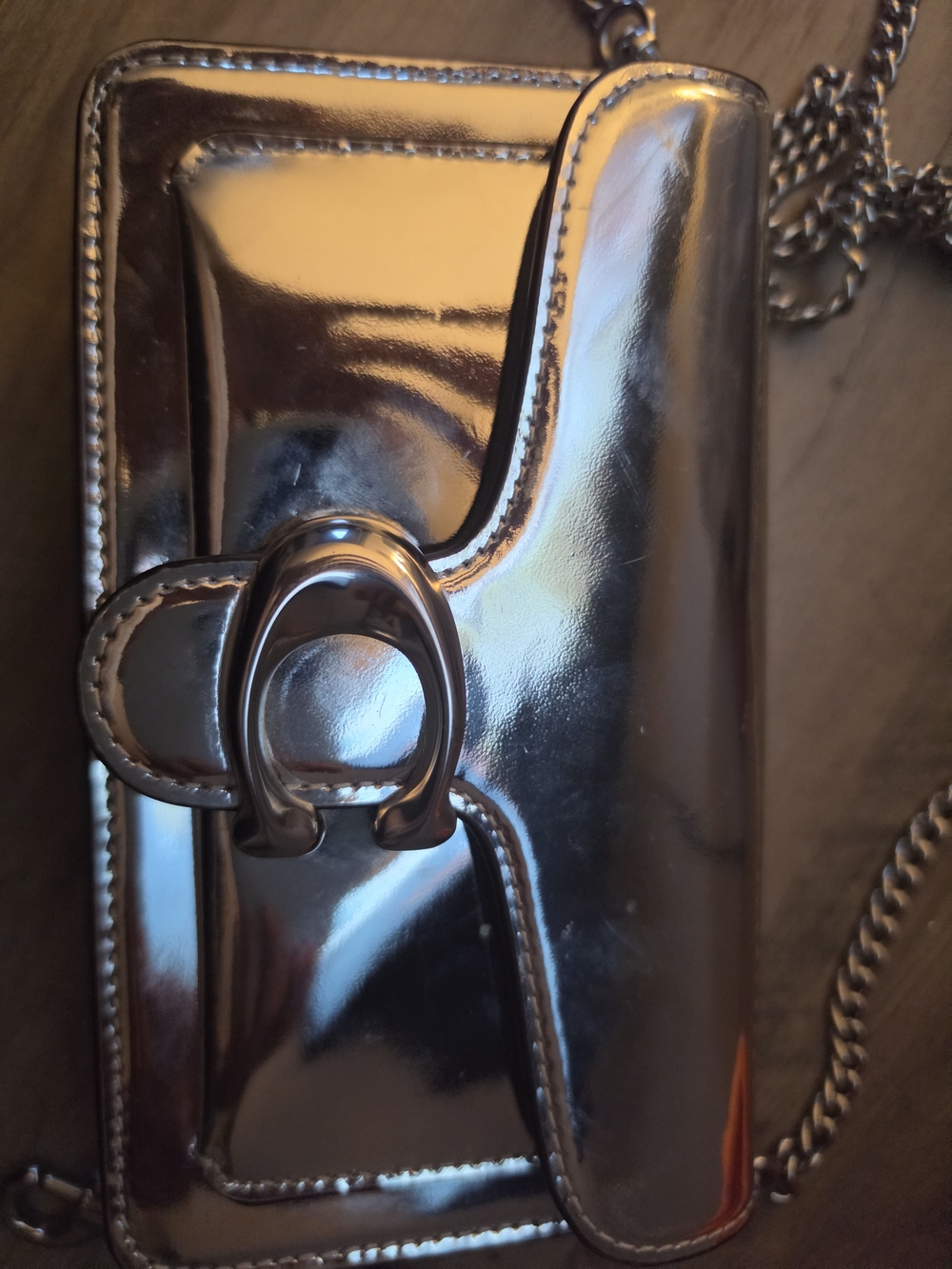 Coach Silver Chain Shoulder Bag - Women's Metallic . - Picture 4 of 10